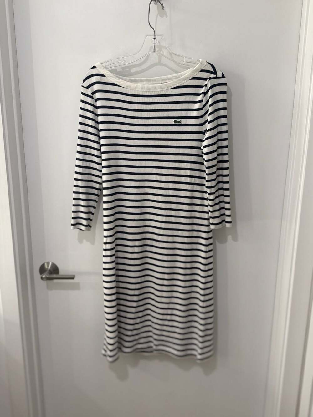 Lacoste Women's Striped Long Sleeve Ribbed Knit Dress